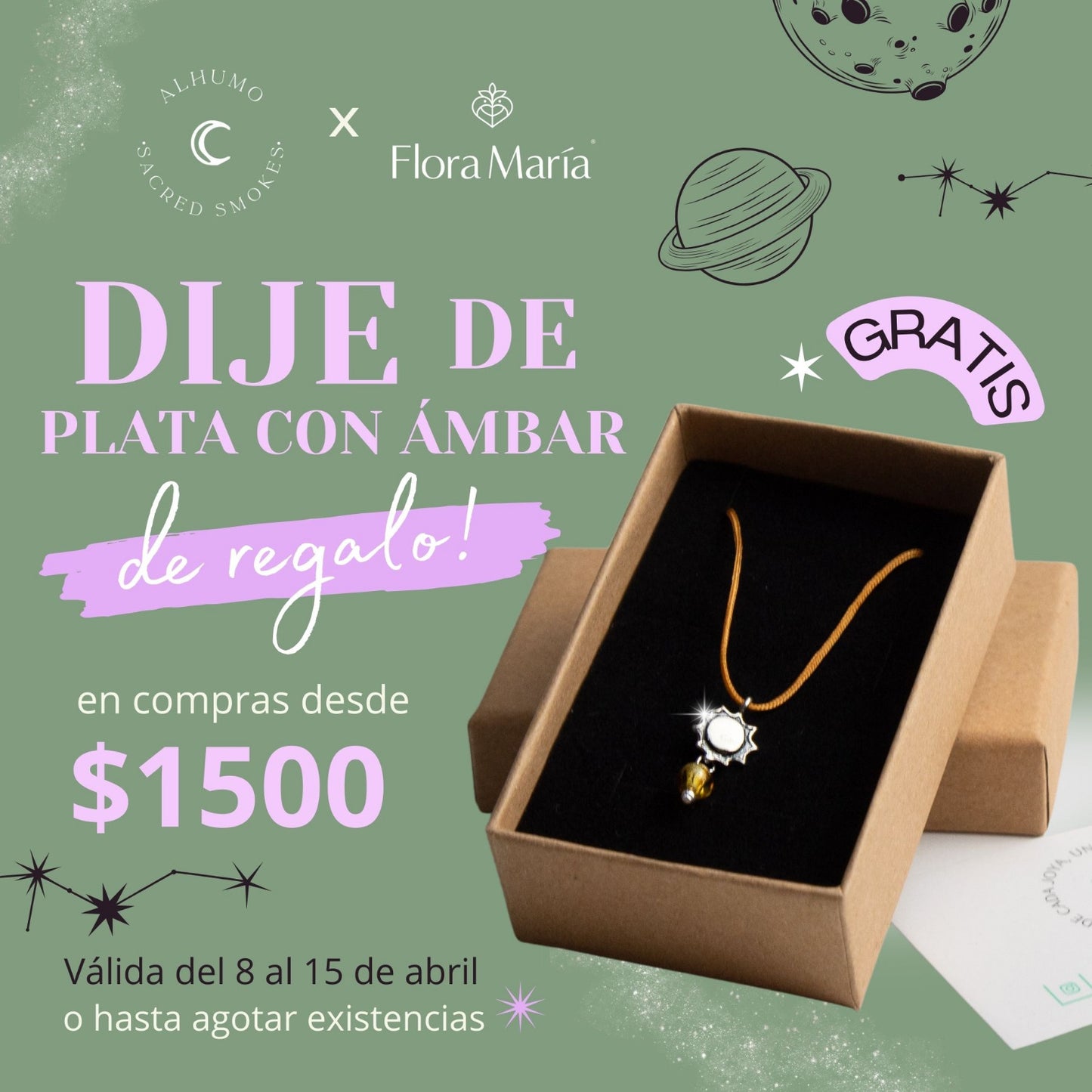 Dije de plata con ámbar - Regalo x Flora María
