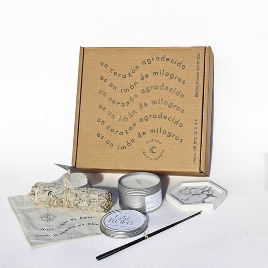 Purify de Alhumo: kit de limpieza energética con salvia blanca, cuarzo blanco y vela de soya
